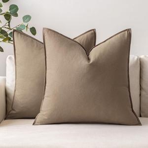 MIULEE Pack of 2 Coco Brown Pillow Covers 24x24 Inch Decorative Couch Throw Pillow Covers Linen Cushion Covers Set Modern Farmhouse Home Decor for Sofa Living Room Bed