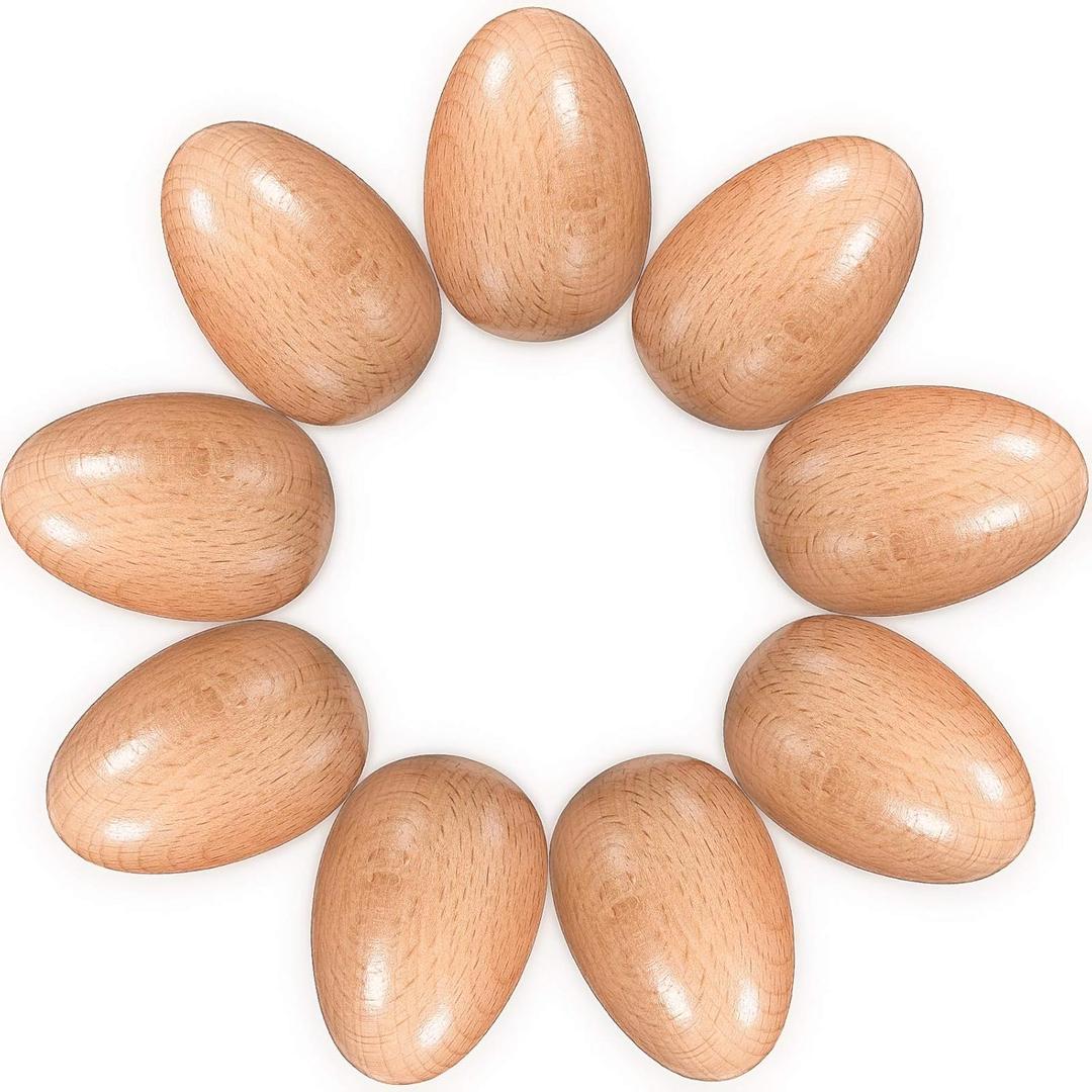 10 Pieces Wood Egg Shakers Toys Set, Natural Wood Egg Hand Percussion Shakers Musical Maracas Percussion Instruments for DIY Painting Music Learning Easter Party