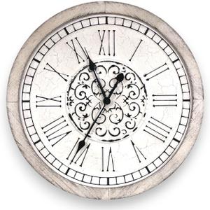 Large Decorative Vintage Worn Wall Clock - Big Farmhouse, Rustic, Coastal Decor - 25 inches for Living Room or Bedroom - Battery Operated
