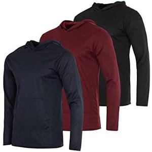 Real Essentials 3 Pack: Men's Mesh Long Sleeve Athletic Pullover Hoodie Sweatshirt Pockets UPF 50+ ( Big & Tall), Size:Large