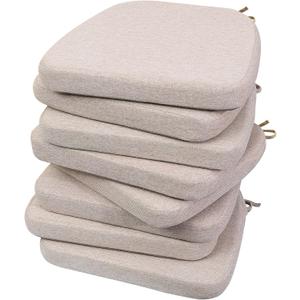 AAAAAcessories D-Shaped Chair Cushions, 2" Thick Dining Chair Pads with Ties and Removable, Machine-Washable Cover, 17" x 16", Set of 8, Oatmeal Beige