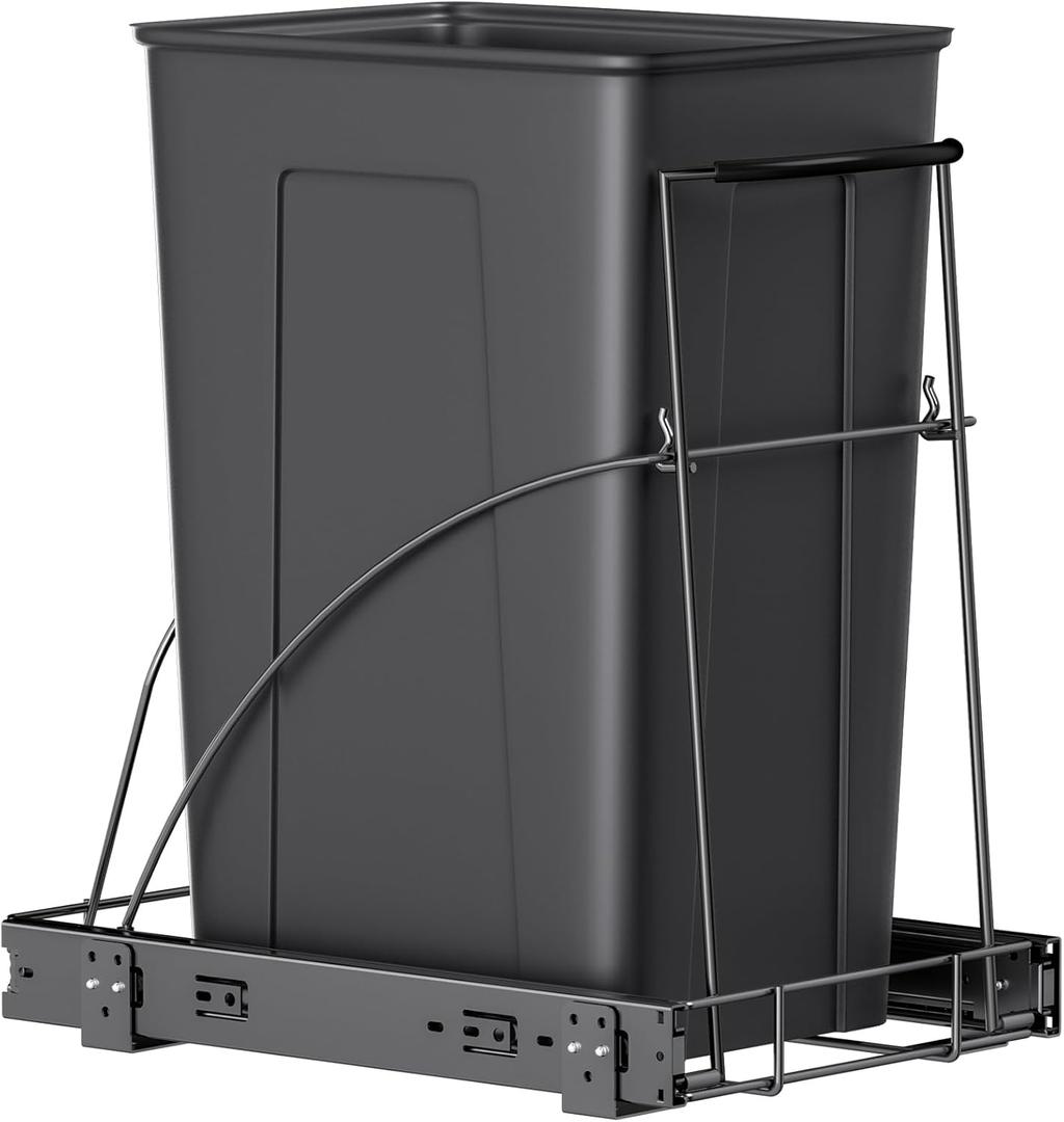 Insputer Pull Out Trash Can Under Cabinet, Requires 13" W X 18" D Cabinet, Under Sink Trash Can Kit, Slide Out Garbage for Kitchen(Not Included Can) (Black)