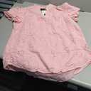 Kate Kasin Women's Summer Dressy Casual Blouses Short Petal Sleeves Eyelet Lace Embroidered Tops Shirts V Neck Tshirt L