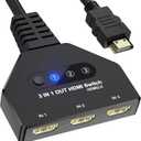 HDMI Switch 3 in 1 Out, 4K@60hz HDMI Splitter, 3 Way HDMI Switcher Supports Full HDCP2.2 1080P 3D Compatible with Roku Fire TV Stick HDTV PS4/PS5 Xbox One Chromecast, Compatible with Mac/Win/Linux