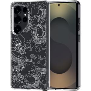 MOSNOVO Case for Samsung Galaxy S25 Ultra, [Buffertech 6.6ft Military-Grade Drop Protection] [Anti Peel Off Tech] Clear TPU Bumper Phone Case Cover Design - White Dragon