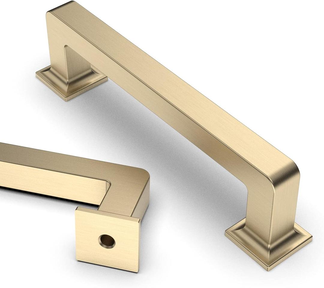 Asidrama 10 Pack 3.75 Inch (96 m) Brushed Brass Kitchen Cabinet Handles, Gold Cabinet Pulls Kitchen Cabinet Hardware Cupboard Handles Drawer Pulls