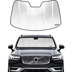 Windshield Sun Shade for Volvo XC90 2016-2026. Reflective Aluminum Film Front Window Sunshade - BLAZBLOCK (Shiny Silver (Classic))