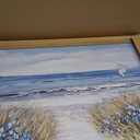 Wood Framed Coastal Beach Wall Art, Vintage Floral Ocean Landscape Canvas Wall Decor Paintings, Blue Boho Farmhouse Coastal Posters Prints Pictures for Living Room Bedroom Bathroom 16x24 Inch