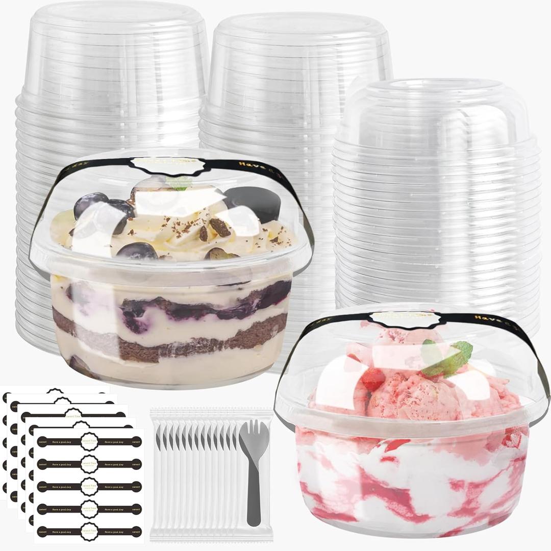 Disposable Food Containers With Lids And Spoons 50 Pack 12 oz Mini Parfait Dessert Cups Take Out Meal Prep Salad Bowls For Lunch, Plastic Ice Cream Bowls Pet, Acai Bowl, To-Go Party Containers(12oz)