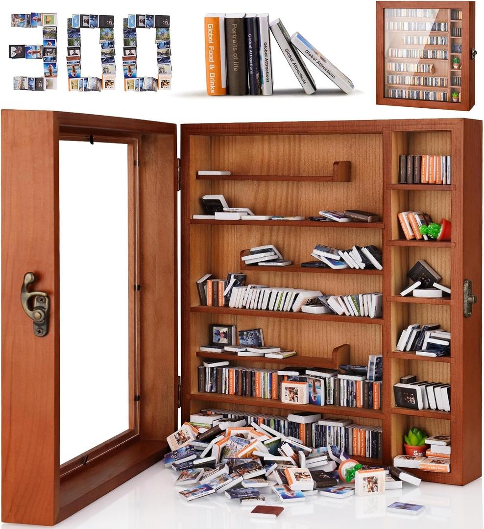 NiHome Anxiety Bookshelf Set with 300PCS Colorful Mini Books for Book Lovers, Handmade Wooden Display Shelf Reading Corner Decor, Micro Book Collection Decorative Organizer for Home, Office, Bedroom