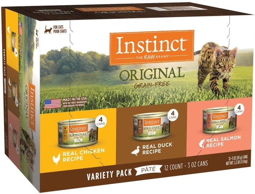 Instinct Original Grain Free Recipe Variety Pack Natural Wet Canned Cat Food by Nature's Variety, 3 Ounce (Pack of 12) (EXP 12/12/28)