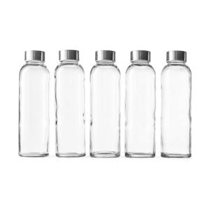 Epica glass bottles with lids 18oz glass water bottles , reusable juice jar with lids for storing juices , reusable water bottle durable & ecofriendly set of 5