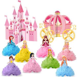 10 Set Princess Birthday Party Decorations Cartoon Princess Paper Flower Honeycomb Centerpieces Paper Flowers Castle Carriage Party Table Topper Decor for Girls Birthday Baby Shower Table Decorations