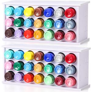 Hicarer 2 Pcs 21 Holes Craft Paint Storage Organizer Vertical Paint Rack Stand Storage Containers Wall Mounted Holder Removable Organizer Box for 2oz Bottle Art Supplies
