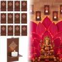 Wenqik 12 Pcs Diwali Wooden Candle Holder for Wall Decor, Indian Decor