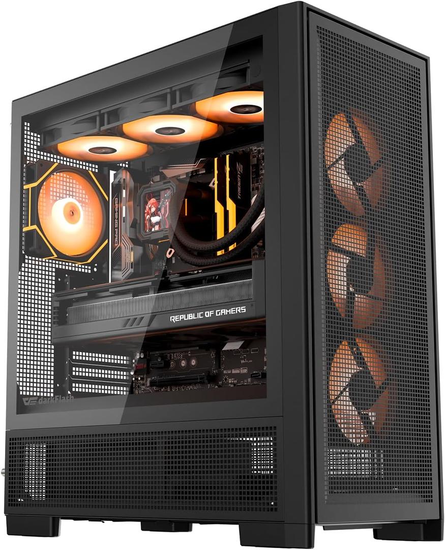 darkFlash AIR NOVA Full Tower E-ATX PC Case, Six-Sided Ventilated Gaming Case, Up to 420mm Radiator, Vertical GPU Mount, Back Connect, Type C, High Airflow, 7 x PWM ARGB Fans Included (Black)