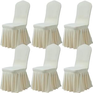 Dimatic Dining Room Chair Covers Set of 6, Stretch Parsons Slipcovers with Skirt Super Fit Spandex Chair Seat Protector Cover for Dining Room, Hotel, Ceremony (Ivory)