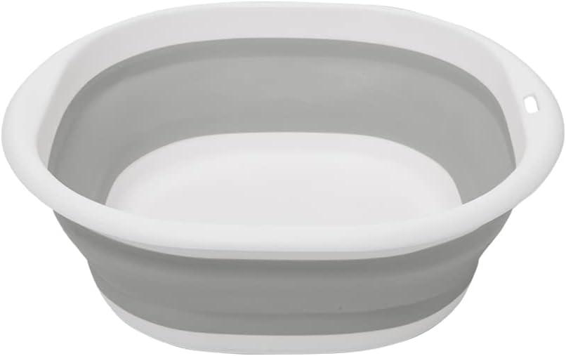 Hershii Collapsible Wash Basin Foldable Washing Dish Tub Portable Dishpan Organizer Color Contrast Space Saving Storage Container for Household Cleaning Camping Hiking Picnic (Medium, Grey+white)