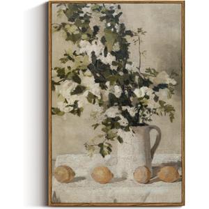 VIYYIEA Vintage Floral Large Framed Wall Art, Flowers and Lemons Paingtings Decor Aesthetic, 24x36 Inch Canvas Print Artwork, Farm Still Life Wall Pictures for Bedroom Living Room (36L" x 24W")