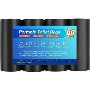 80 Portable Camping Toilet Bags, Biodegradable Porta Potty Bucket Toilet Bags, 8 Gallon Compostable Thickened Trash Garbage Bags