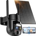 Hawkray Pannel Solar Wireless Outdoor Security Camera Dual-Lens, 10xZoom, 2K Resolution 3MP 360Pan/Tilt2.4&5G WiFi Battery Powered Camera with Spotlight Alarm PIR Motion Detection (Solid Black)