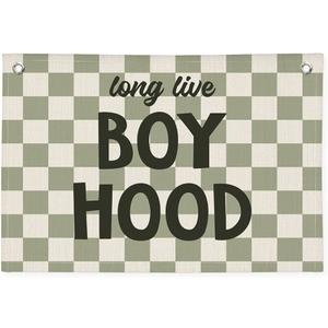 Green Long Live Boyhood Wall Hanging, Vintage Art Linen Tapestry, Banner Flag for Nursery Playroom Classroom Bedroom Decorations, Living Room Backdrop, Kids Trendy Room Décor-019