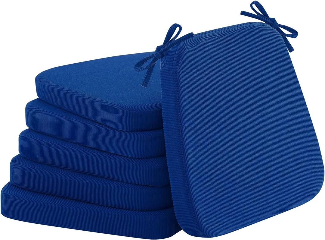Nobildonna Chair Cushions for Dining,Kitchen,Office, 2'' Thick High-Density Foam Seat Pads with Gel-Infused, Non-Slip, Removable Washable Cover with Ties, Chair Pads,17" x 16",Sapphire Blue,Set of 6