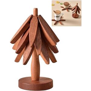Walnut Tree Table Mat,Wooden Table Mat Tree,Foldable Trivets for Hot Dishes,Non-Slip Heat Insulated Folding Wood Table Plate Mat (Walnut)
