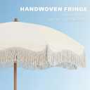7ft Patio Umbrella with Fringe, Boho Beach Umbrellas, Outdoor Tassels Umbrellas with Push Button Tilt & Carrying Bag, 8 Windproof Fiberglass Ribs, UPF50+