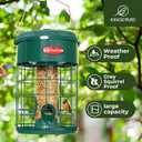 Kingsyard Upgraded Metal Squirrel Proof Caged Bird Feeder for Outdoor Hanging, 4 LBS Large Capacity Tube Bird Feeder with 4 Feeding Ports & Perches, Weatherproof Seed Tray, Green