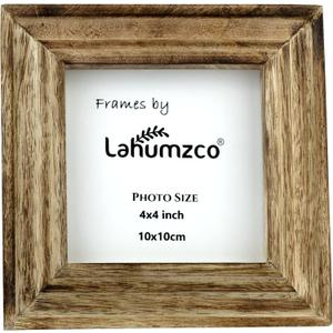 Lahumzco Natural Wood Distressed Photo Frame 4x4 Inch  Rustic Farmhouse Style Picture Frame with Real Glass  Tabletop & Wall Display  Vintage Wooden Frame for Home Decor, Gifts & Gallery Walls