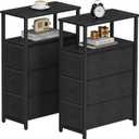 TUTOTAK Narrow Night Stand, Slim End Table, Tall Side Table with 3 Fabric Drawers, Small Bedside Table with Storage, Set of 2, for Living Room, Bedroom, Black TB01BK072