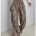 Verdusa Women's Petite Pants Leopard Print Baggy Pants Casual Workout Long Trousers College Clothes Brown Large Petite