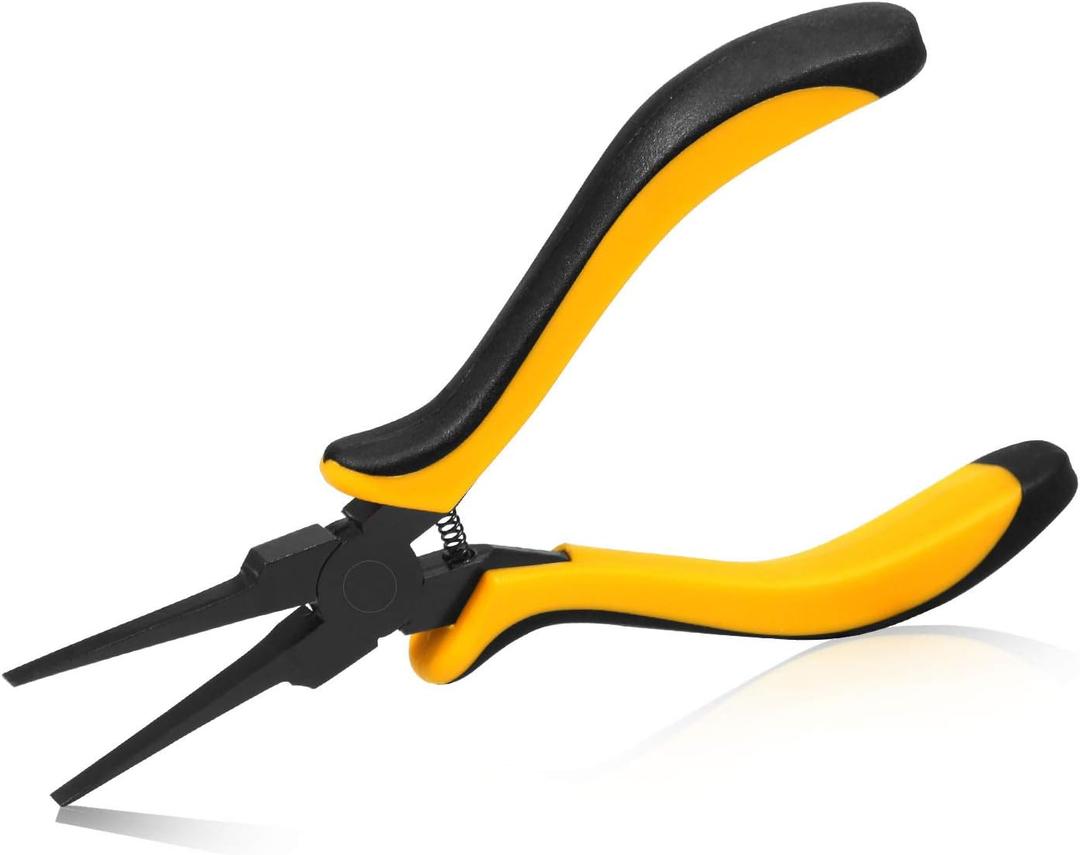 SPEEDWOX Thin Nose Pliers 5.5 Inch Mini Flat Nose Pliers with Smooth Jaw For Jewelry Making, PCB Board Repairing (Yellow&black)