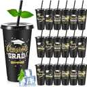 24 Pcs Graduation Cups Class of 2025 Gifts 24 oz Reusable Plastic Tumbler Bulk with Lids and Straws for Graduation Party Favors Decorations(Black)