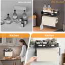 Paper Towel Holder Wall Mount for Kitchen, Paper Towel Holder with Shelf for Bathroom, RV Paper Towel Rack, Spice Rack with 2 Hooks,Matte Black