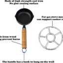 Geesatis 1 Pcs Mini Cast Iron Skillet Small Skillets Frying Pans, with Wok Support Ring for Oil, Baked Cookie, Eggs, Wooden Handles