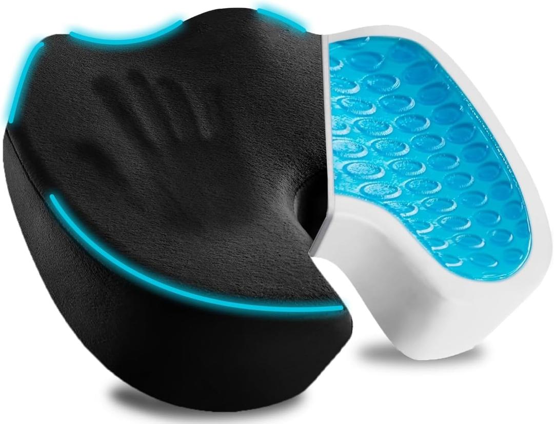 Seat Cushion for Office Chair - Gel Memory Foam Coccyx Cushion for Tailbone Pain Relief Sciatica - Doctor Recommended Cooling Ergonomic Butt Pillow for Car Desk Truck Driving Gaming