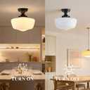 12'' Schoolhouse Ceiling Light Fixture, Black Semi Flush Mount Ceiling Light, Vintage Wide Opal Milk Glass Shade for Bedroom Kitchen Hallway Entryway