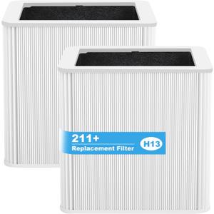 (2-Pack) 211+ Replacement Filter Compatible with Blue Pu-re 211+ Air Cleaner Purifier Series, 2 Stage Filtration System of H13 True HEPA and Activated Carbon Filter
