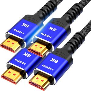 Highwings 8K HDMI 2.1 Cable 6.6FT/2M 2-Pack, Ultra High Speed HDMI Cable Braided Cord-4K@120Hz 8K@60Hz, DTS:X, HDCP 2.2 & 2.3, HDR 10 Compatible with Roku TV/HDTV/Blu-ray