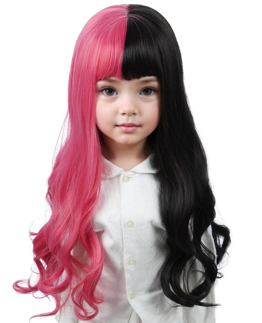 Linfairy Kids Pink and Black Wig Halloween Costume Cosplay Wig for Child