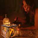 Small Wooden Cat On Moon Candle Holders Rustic Ramadan Lantern Decorative Lights Indoor for Farmhouse Kitchen Table Decor Home Room Bedroom House Birthday Party Decorations