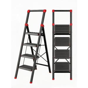 4Step Folding Step Ladder, Wide AntiSlip Pedals, AntiSlip Feet Comfort Handgrip, Sturdy Steel Construction, Portable Ladder for Household Use Black Red