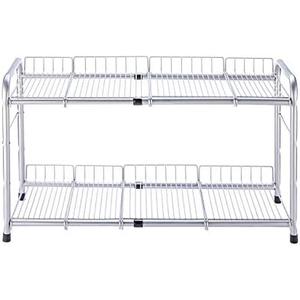 FlagShip 2 Tier Under Sink Organizers and Storage Rack Expandable Cabinet Shelf for Kitchen Bathroom Silver (17-25 inches)