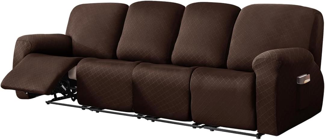 vctops Diamond Recliner Sofa Covers 10-Pieces Stretch Large RV Couch Covers for 4 Seats Reclining Slipcovers Soft Solid Furniture Protector (Dark Coffee,4 Seat)
