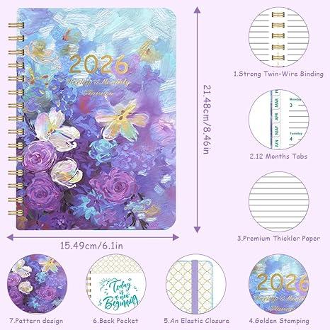 2026 Planner,Weekly and Monthly Calender Planner,2026 Calendar Planner,January 2026 - December 2026,Hardcover 2026 Calendar Planner Book with Tabs A5 8.46 * 6.1in (Romantic Blue Snow)