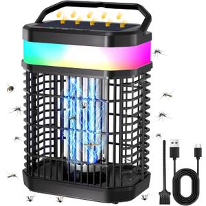 Solar Bug Zapper Outdoor, 4 in 1 Portable & Rechargeable Bug Zapper Outdoor with 5000mAH Battery, 4000V Mosquito Zapper Waterproof with LED Night Light, for Camping, Patio, Backyard (Black)