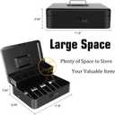 Cash Box with Money Tray and Combination Lock, Large Money Box for Cash Regiser, Safe Lock Box for Money Saving Metal 11.8"x9.45"x3.54" Black, XL 