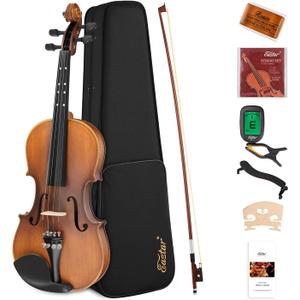 Eastar 4/4 Full Size Violin Set Matte Fiddle for Beginners Adults with Hard Case, Rosin, Shoulder Rest, Bow, Tuner and Extra Strings (Imprinted Finger Guide on Fingerboard), EVA-3